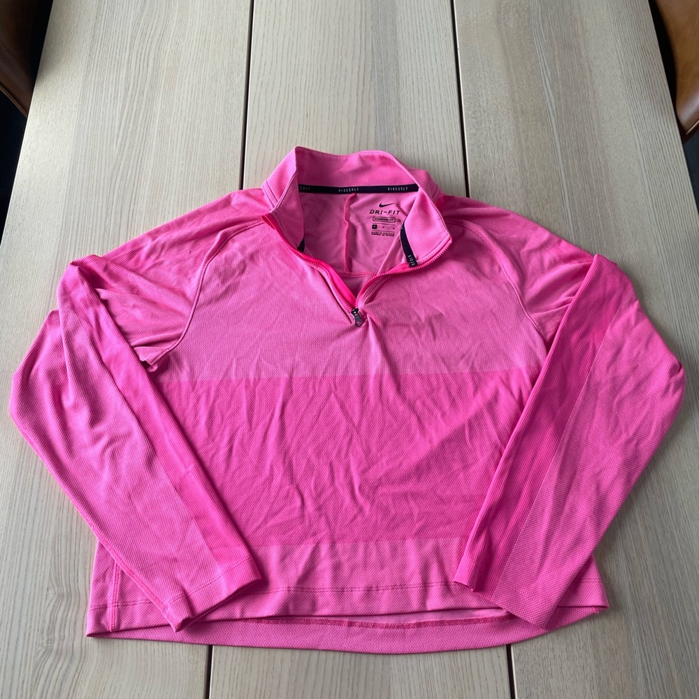 Nike Golf Dri Fit Pink Quarter-Zip ladies long sleeve, women’s medium golf shirt